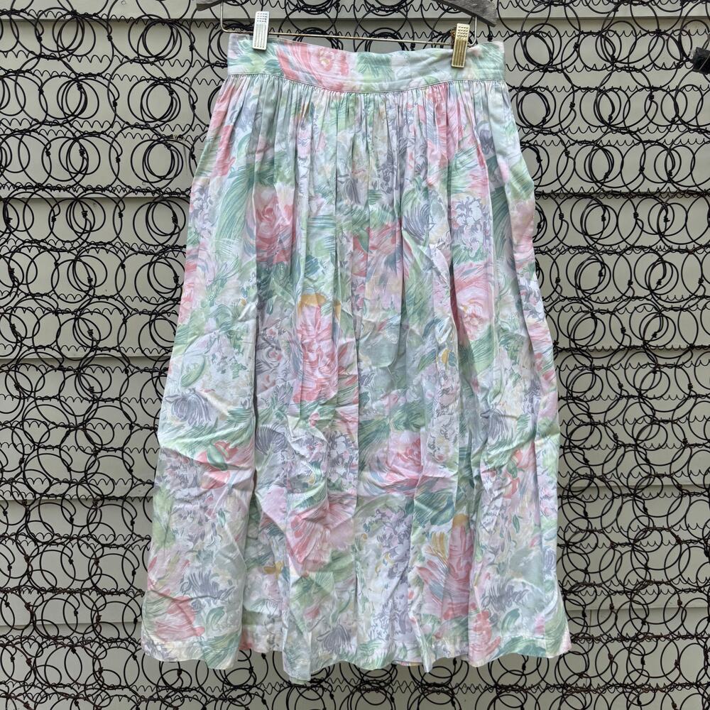 Charter Club Pastel Floral A-Line Yoke Button Front Skirt Pockets Cottagecore 8 - Picture 6 of 10